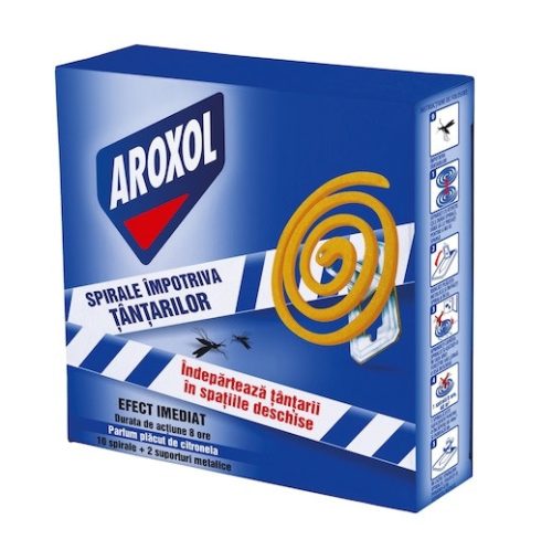 Spirale impotriva tantarilor, AROXOL, parfum citronela,10 spirale + 2 suporturi metalice