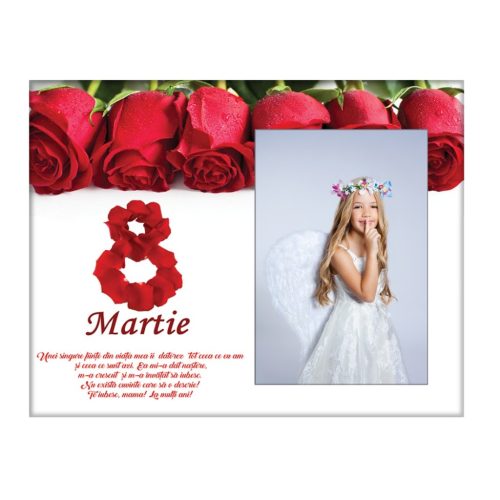 Rama foto decorativa din sticla, cu fotografia ta, mesaj 8 martie, model 1