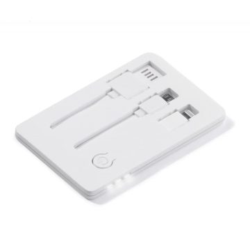   Set 3 in 1 Toppoint Card Connect, cablu USB cu 2 capete (Lightning si MicroUSB) si lanterna LED, alb