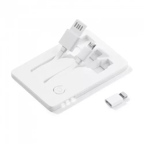 Set 3 in 1 Toppoint Card Connect, cablu USB cu 2 capete (Lightning si MicroUSB) si lanterna LED, alb