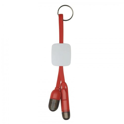 Cablu de incarcare tip breloc cu 2 capete (Type-C, MicroUSB), 17 cm, rosu