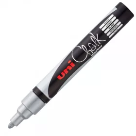   Marker cu creta UNI Chalk PWE-5M, varf rotund, 1.8-2.5mm, argintiu