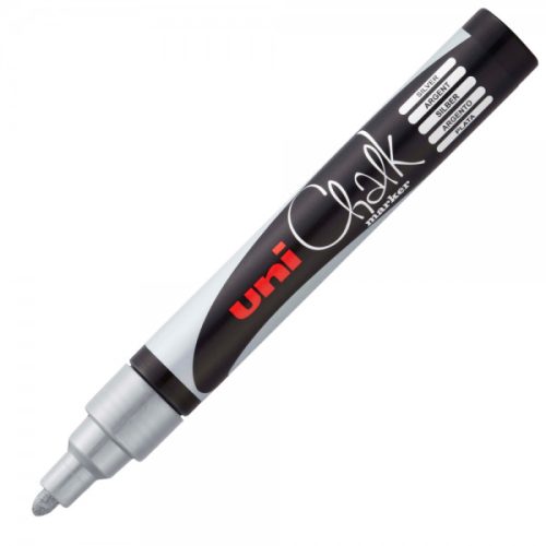 Marker cu creta UNI Chalk PWE-5M, varf rotund, 1.8-2.5mm, argintiu