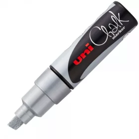   Marker cu creta UNI Chalk PWE-8K, varf tesit, 8.0mm, argintiu