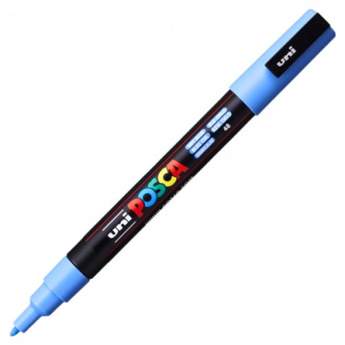 Marker UNI Posca sky blue PC-3M, varf rotund, 0.9-1.3mm