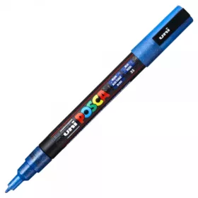   Marker UNI Posca albastru sclipici PC-3M, varf rotund, 0.9-1.3mm