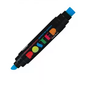   Marker permanent Fiorello Poster GR-1712, varf tesit / varf patrat, 10.0mm / 17.0mm, 2 capete, albastru