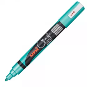  Marker cu creta UNI Chalk PWE-5M, varf rotund, 1.8-2.5mm, verde metalizat
