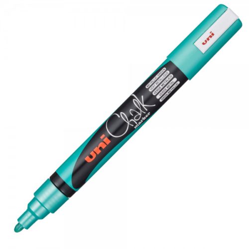 Marker cu creta UNI Chalk PWE-5M, varf rotund, 1.8-2.5mm, verde metalizat