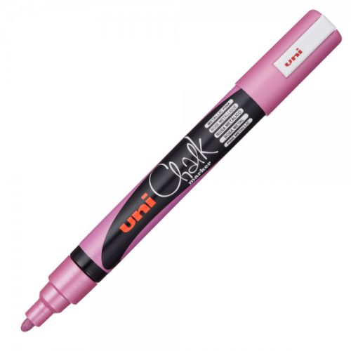 Marker cu creta UNI Chalk PWE-5M, varf rotund, 1.8-2.5mm, roz metalizat
