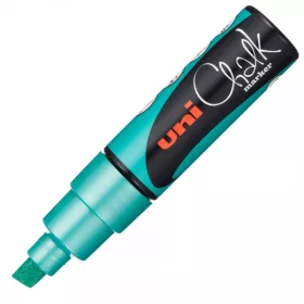   Marker cu creta UNI Chalk PWE-8K, varf tesit, 8.0mm, verde metalizat