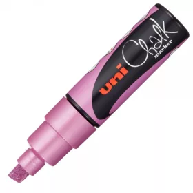   Marker cu creta UNI Chalk PWE-8K, varf tesit, 8.0mm, roz metalic