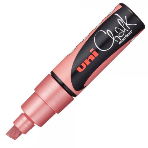 Marker cu creta UNI Chalk PWE-8K, varf tesit, 8.0mm, rosu metalic