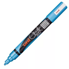   Marker cu creta UNI Chalk PWE-5M, varf rotund, 1.8-2.5mm, albastru metalizat