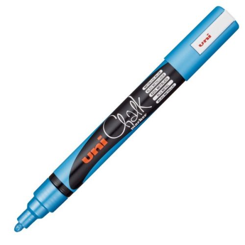 Marker cu creta UNI Chalk PWE-5M, varf rotund, 1.8-2.5mm, albastru metalizat