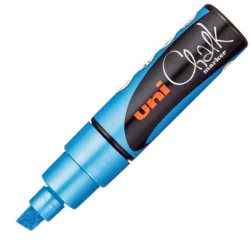   Marker cu creta UNI Chalk PWE-8K, varf tesit, 8.0mm, albastru metalic