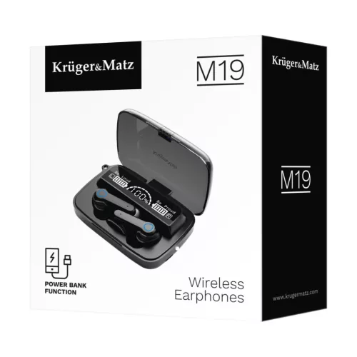Casti TWS (true wireless) Kruger & Matz M19, Bluetooth 5.3, touch control, negre