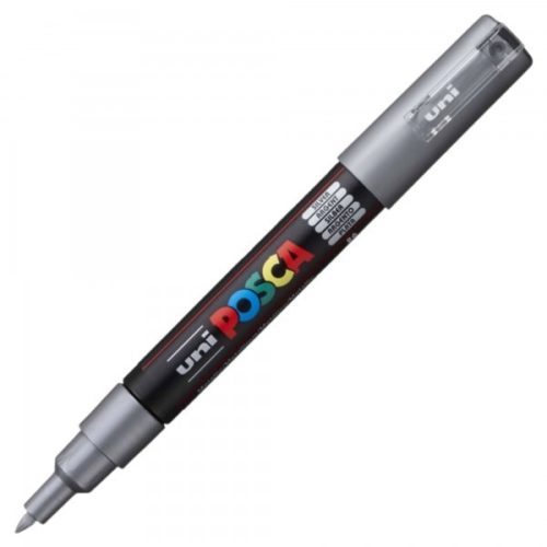 Marker UNI Posca PC-1M, varf rotund, 0.7mm argintiu