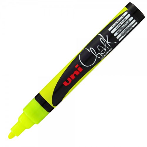 Marker cu creta UNI Chalk PWE-5M, varf rotund, 1.8-2.5mm, galben fluorescent