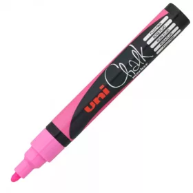   Marker cu creta UNI Chalk PWE-5M, varf rotund, 1.8-2.5mm, roz fluorescent