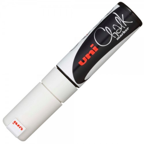 Marker cu creta UNI Chalk PWE-8K, varf tesit, 8.0mm, alb