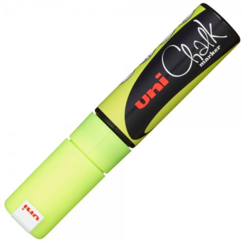 Marker cu creta UNI Chalk PWE-8K, varf tesit, 8.0mm, galben fluorescent
