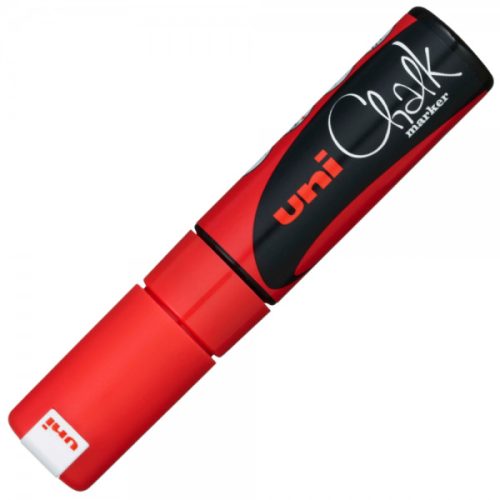 Marker cu creta UNI Chalk PWE-8K, varf tesit, 8.0mm, rosu fluorescent