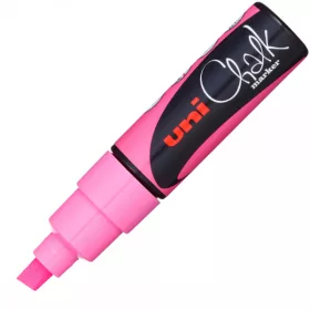   Marker cu creta UNI Chalk PWE-8K, varf tesit, 8.0mm, roz fluorescent