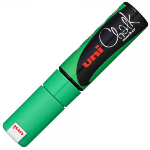 Marker cu creta UNI Chalk PWE-8K, varf tesit, 8.0mm, verde fluorescent