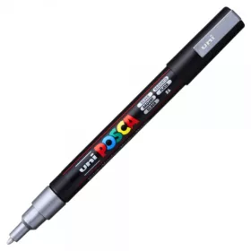 Marker UNI Posca argintiu PC-3M, varf rotund, 0.9-1.3mm