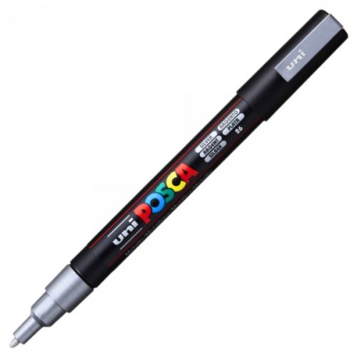 Marker UNI Posca argintiu PC-3M, varf rotund, 0.9-1.3mm