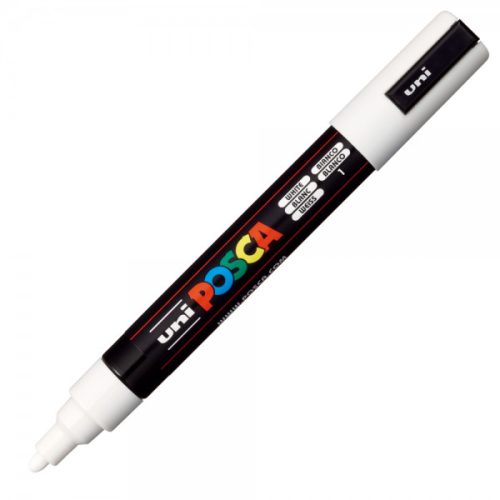 Marker UNI Posca PC-5M, varf rotund, 1.8-2.5mm alb