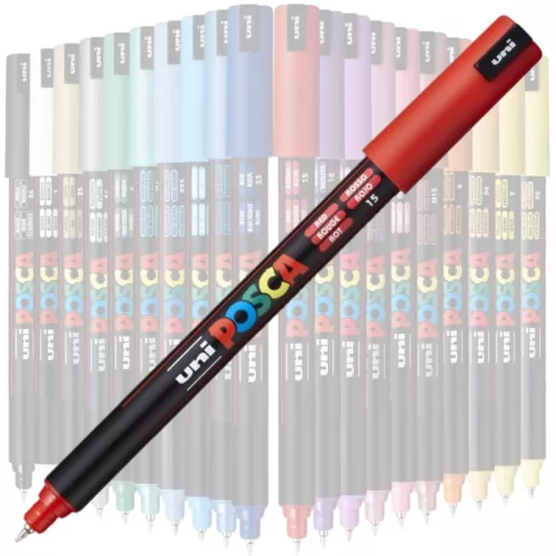 Marker UNI Posca, 0.7 mm, varf fin metalic, rosu