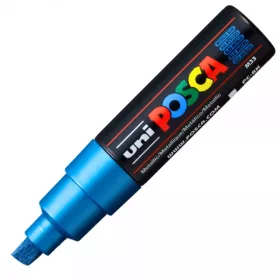 Marker UNI Posca PC-8K, varf tesit, 8.0mm, albastru metalic