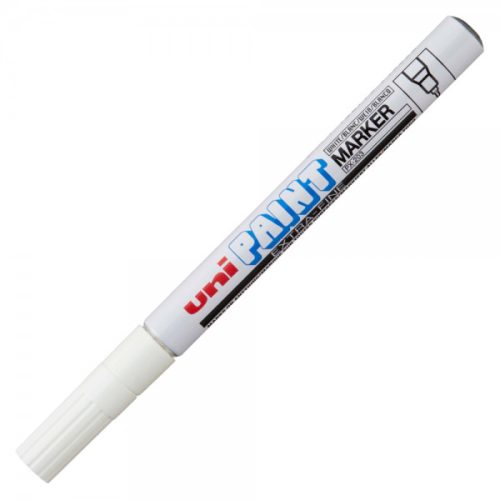 Marker cu vopsea UNI PX-203, varf fin metalic, 0.8mm, alb