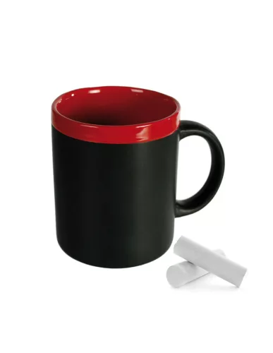 Cana ceramica neagra, functie tabla de scris, creta inclusa, negru/rosu
