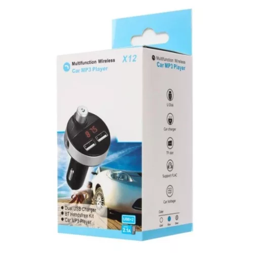 Modulator FM X12, Bluetooth, AUX, 2 porturi USB, handsfree, negru