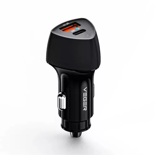 Incarcator auto Veger SpeedBoost 38W, Fast Charger, dual port USB-C (PD) + USB, negru