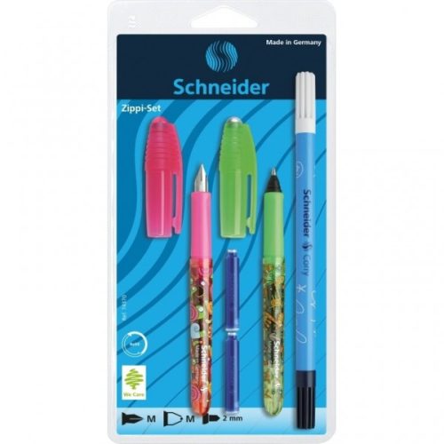 Set Stilou + Roller + Corector Schneider Zippi 4137 RV, penita iridium M, alimentare rezerve, blister (+2 rezerve)