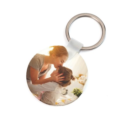 Breloc din plastic, personalizat cu poza ta, inel de sustinere metalic, rotund