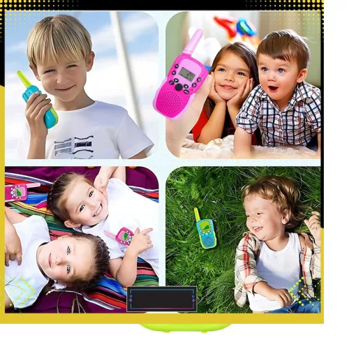 Set 2 Walkie Talkie pentru copii, T-388, ecran LCD, 6 km, 22 canale, albastru/roz