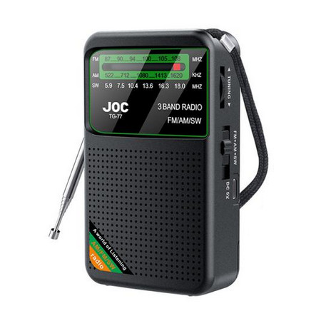 Radio portabil AM/FM/SW JOC TG-77, iesire jack 3.5 mm, acumulator 2000 mAH, cablu Type-C, negru