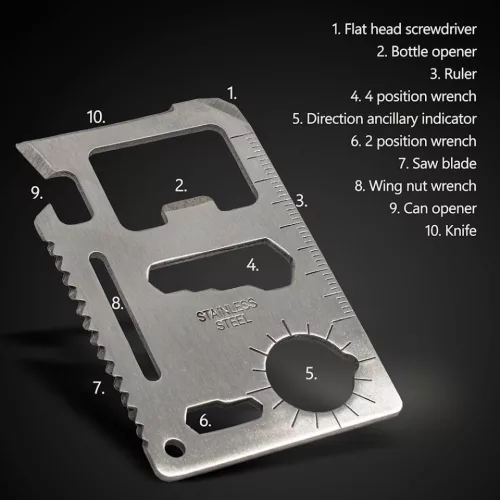 Card multifunctional de supravietuire 11 in 1, husa inclusa, negru