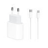 Set incarcator casa USB-C 20W Fast Charger si cablu USB-C Lightning pentru iPad/iPhone seria 11/12/13, alb