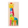 Jucarie educativa, puzzle 3D din lemn incastru, 11 piese, model girafa