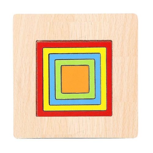 Puzzle din lemn cu suport inclus, model forme geometrice, patrat