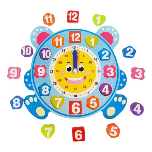 Jucarie ceas din lemn Puzzle Bear Clock, diverse forme geometrice