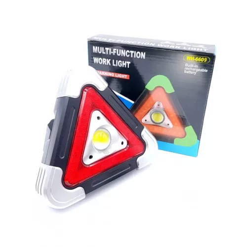 Triunghi semnalizare  si lampa lucru WH-6609, led COB, incarcare solara, negru/argintiu