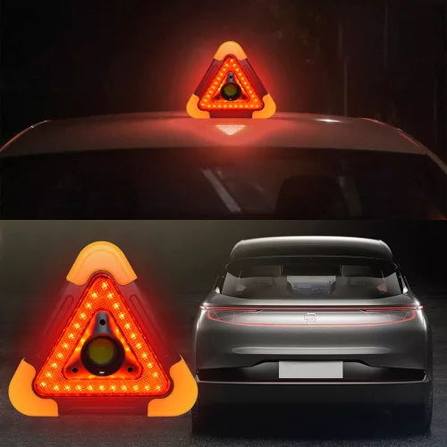 Triunghi semnalizare  si lampa lucru WH-6609, led COB, incarcare solara, negru/argintiu