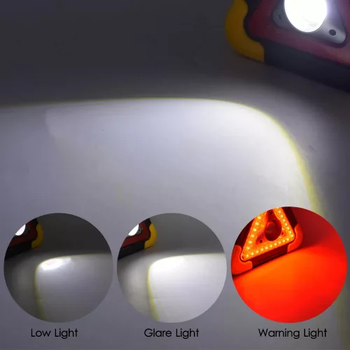 Triunghi semnalizare  si lampa lucru WH-6609, led COB, incarcare solara, negru/argintiu